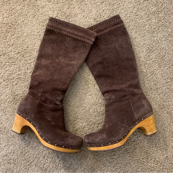 UGG Shoes - UGG Rosabella Suede Tall Clog Block Heel Riding Boots